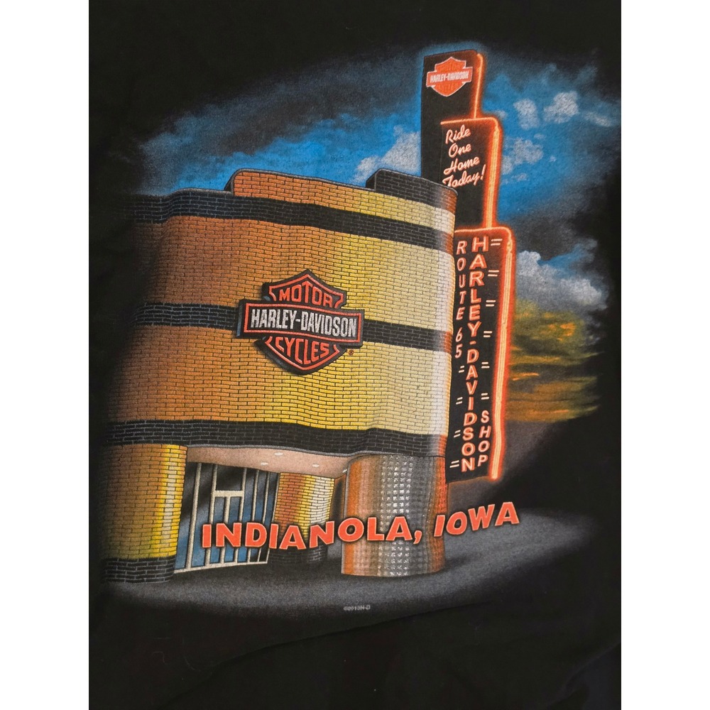 Harley Davidson T-Shirt Mens Medium Black Indianola Iowa Route 65 Graphic Tee - Picture 5 of 5
